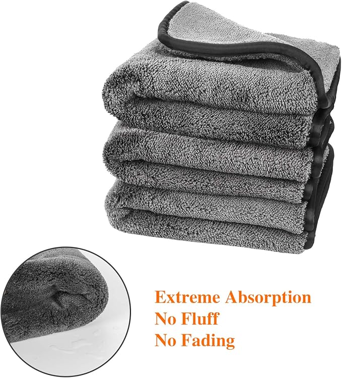 GTF Microfiber Car Cleaning Cloths, Upgraded 1200gsm Ultra-Thick Cars Drying Towel Microfiber Cloth for Car and Home Polishing Washing and Detailing 16'' x 16''(3 Pack)