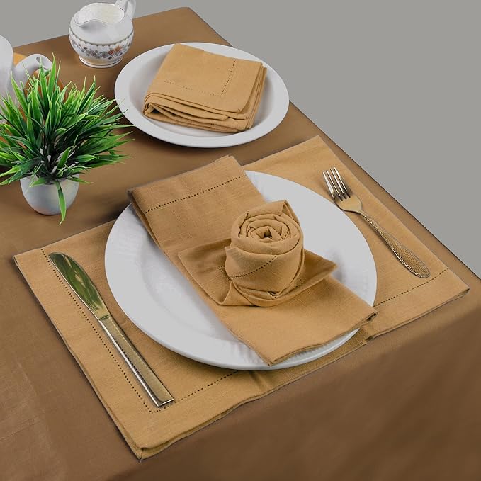 FINGERCRAFT Cloth Napkin Hemstitched 20x20 Inch Generous Picot Hem, Mitred Corner, Everyday Use Premium Quality High GSM and Good Absorbency Set of 12 Easter Color Beige Brown