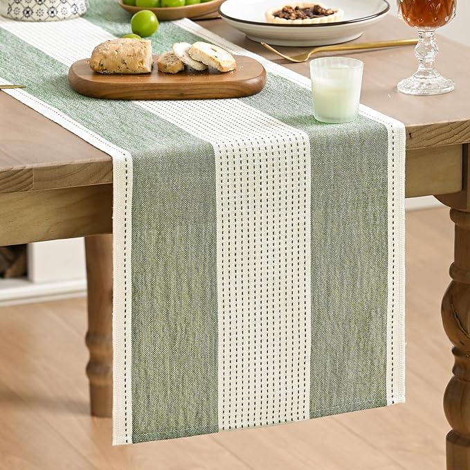 Artoid Mode Sage Green Farmhouse Rustic Table Runner, Seasonal Macrame Fabric Kitchen Dining Holiday Wedding Table Decor for Home Party 13x90 Inch