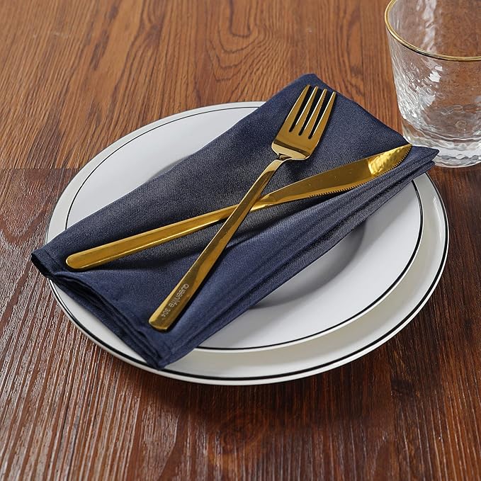 Cloth Napkins 17x17 inch Washable Polyester Dinner Napkins Soft Table Napkins for Wedding Party Dining Banquet(Navy,12PCS)