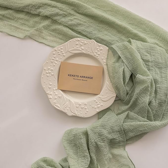 Keketoarrange 6pcs Sage Green Spring Easter Cheesecloth Table Runner 120 Inch 10 FT Rustic Boho Cheese Cloth Runner for Wedding Baby Shower Bridal Shower Sheer Gauze Centerpiece Home Decorations