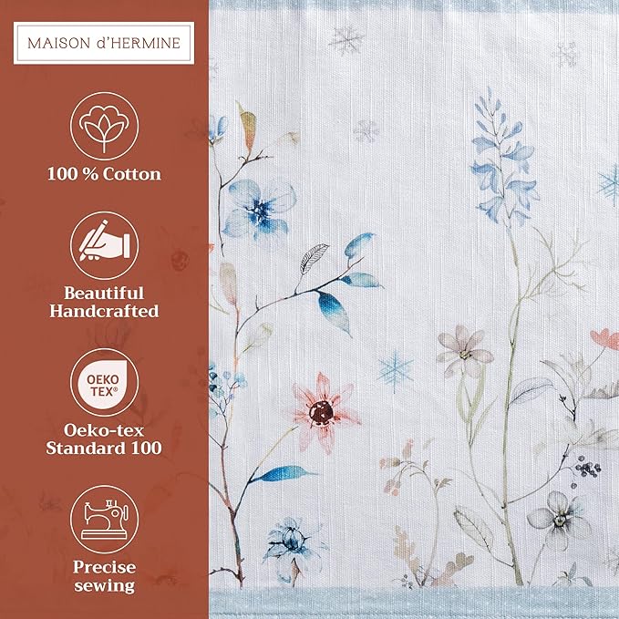 Maison d' Hermine Placemats Set of 4 100% Cotton Washable Cloth Place Mats, Reusable Table Mats for Thanksgiving Christmas Decorations Kitchen Dining Party Wedding Restaurant (Ice Florals, 13" x 19")