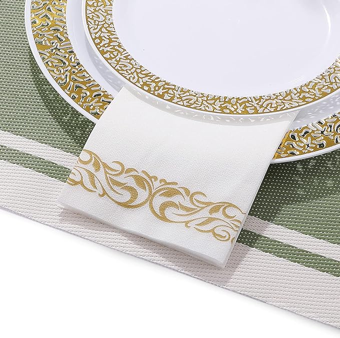 FOCUSLINE 200 Linen Feel Disposable Bathroom Napkins, Soft and Absorbent Paper Guest Towels, Cloth-Like Paper Hand Towels Decorative Napkins for Parties, Weddings, Dinners or Events, Gold, 12" x 17"