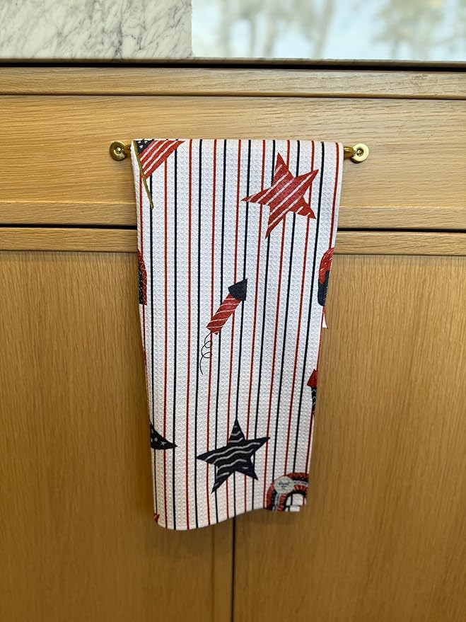 2 Pack|| Double Sided || Not Your Ordinary Kitchen Towels || Dish Towels || Quick Dry || Waffle Weave Microfiber || Designer Prints || Highly Absorbent || Hanging Hook (4th of July Navy)