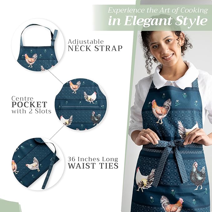 Maison d' Hermine 100% Cotton Apron for women with Pocket Kitchen Chef Apron for Men Cooking Mothers Day Gifts