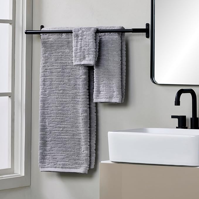 SKL Home CloudSoft 100% Cotton Luxury 6-Piece Towel Set, 600 GSM, Ultra Plush & Absorbent - 2 Bath Towels, 2 Hand Towels, 2 Washcloths, Gray