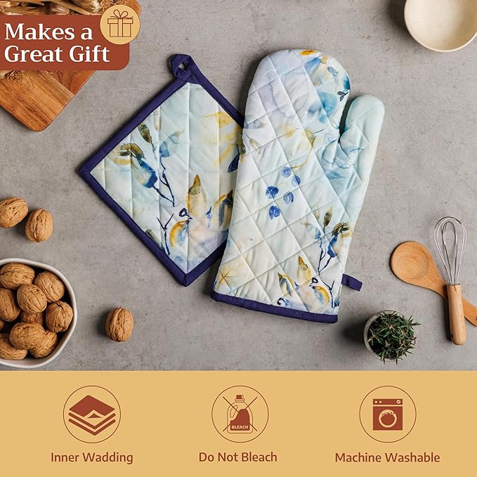 Maison d' Hermine Pot Holders 100% Cotton Heat Resistant Potholders 8" x 8" Hot Pads with Loop Cooking Baking Gifts for Mothers Day Handling Hot Pans Spring/Summer (Pack of 2, Lazy Summer Days)