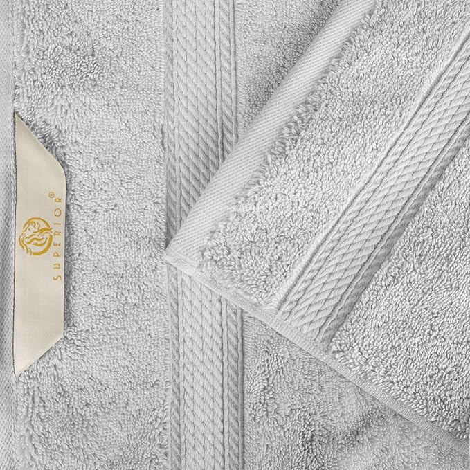 Superior Egyptian Cotton Pile Bath Towel Set of 4, Ultra Soft Luxury Towels, Thick Plush Essentials, Absorbent Heavyweight, Guest Bath, Hotel, Spa, Home Bathroom, Shower Basics, Silver