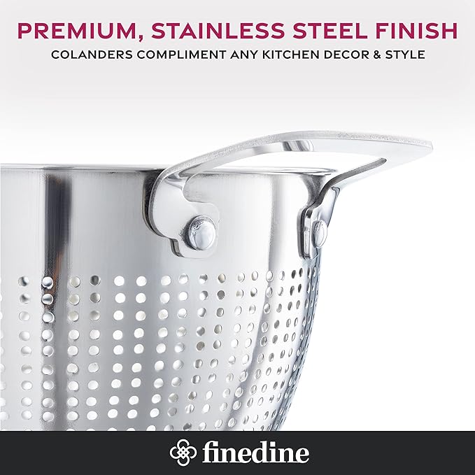 YH-Goods Stainless Steel Colander - 3-Piece Kitchen Sink Strainer Set for Pasta, Rice, Fruit, Food - Stackable Strainers and Colanders, (5-Quart, 3-Quart, and 1.5-Quart)
