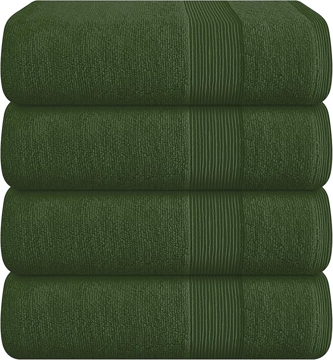 Belizzi Home 4 Pack Bath Towel Set 27x54, 100% Ring Spun Cotton, Ultra Soft Highly Absorbent Machine Washable Hotel Spa Quality Bath Towels for Bathroom, 4 Bath Towels - Olive Green