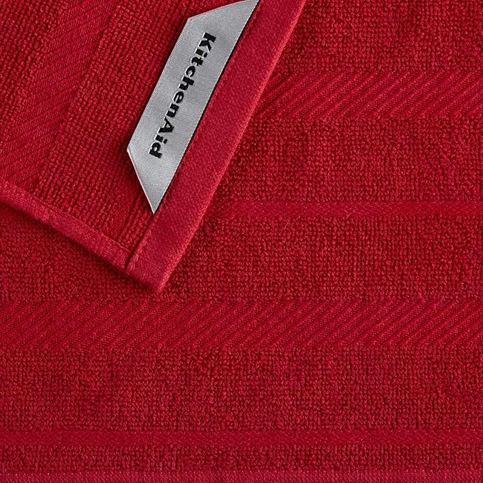 KitchenAid Albany Dishcloth 8 Pack Set, Passion Red/White, 12"x12"