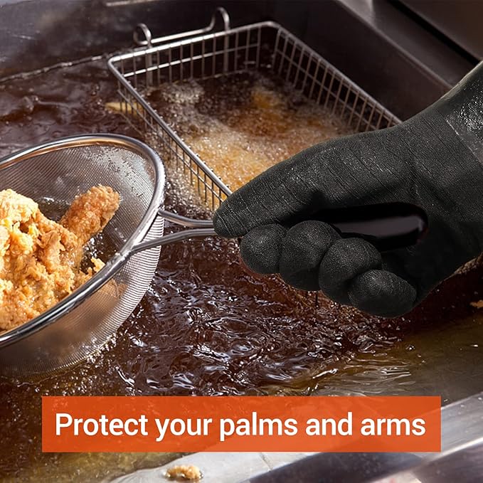 932°F Extreme Heat Resistant BBQ Gloves, Waterproof Oven & Fryer Gloves, Oil Resistant Neoprene Grill Gloves for Baking, Smoker, 14 inch