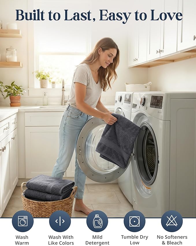 LANE LINEN 100% Cotton Bath Towels Set - 24 PCs - Durable, Quick Dry, Super Soft & Highly Absorbent - 4 Bath, 4 Fingertip, 6 Hand Towels, 8 Washcloths, 2 Bath Sheets - Perfect Family Set - Cool Grey
