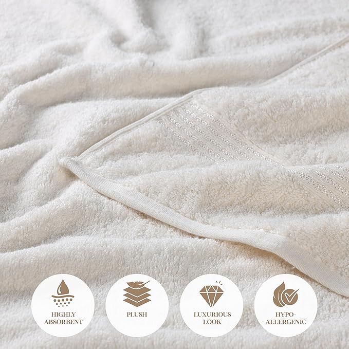 Superior Egyptian Cotton 3-Piece Towel Set, Basic Towels For Bathroom, Home Decor, Guest Bath, Shower, Apartment, Included 1 Face, 1 Hand, 1 Bath Towel, Washcloth, Quick Dry, Ivory
