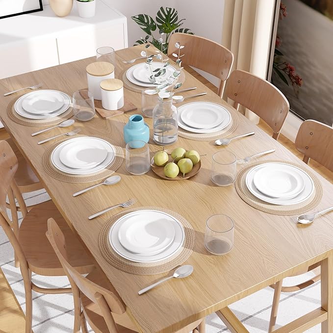 Encasa XO Dining Placemats Set of 6 | Cotton Round Table Mat - 13 in Diameter | Off White & Beige | Handmade Rib Style Chargers for Dinner Plates