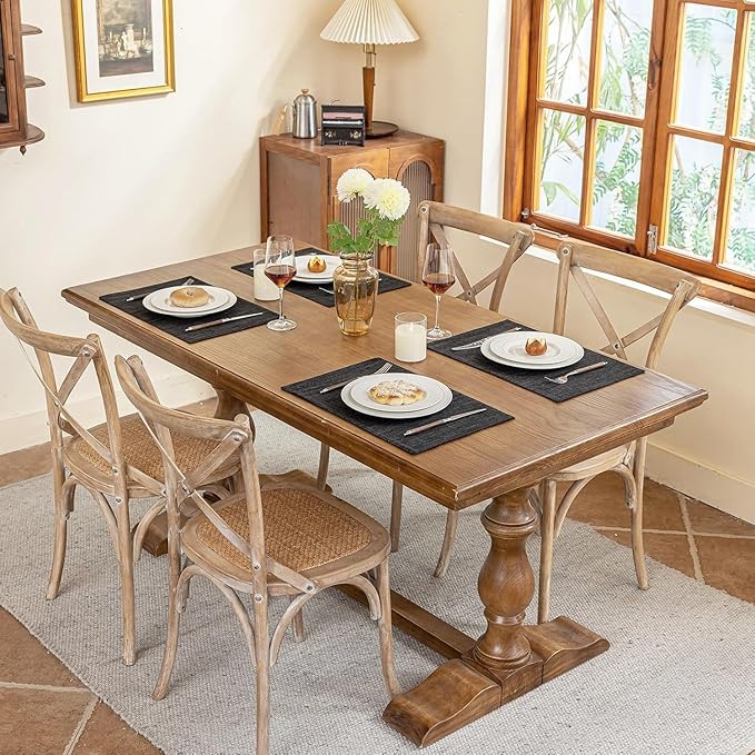 Blue Forest Placemats Set of 6, Dual-Layered Thickened Faux Linen Cloth Place Mats Heat Resistant Machine Washable Wrinkle Free Table Mats Indoor/Outdoor (Cream Beige)