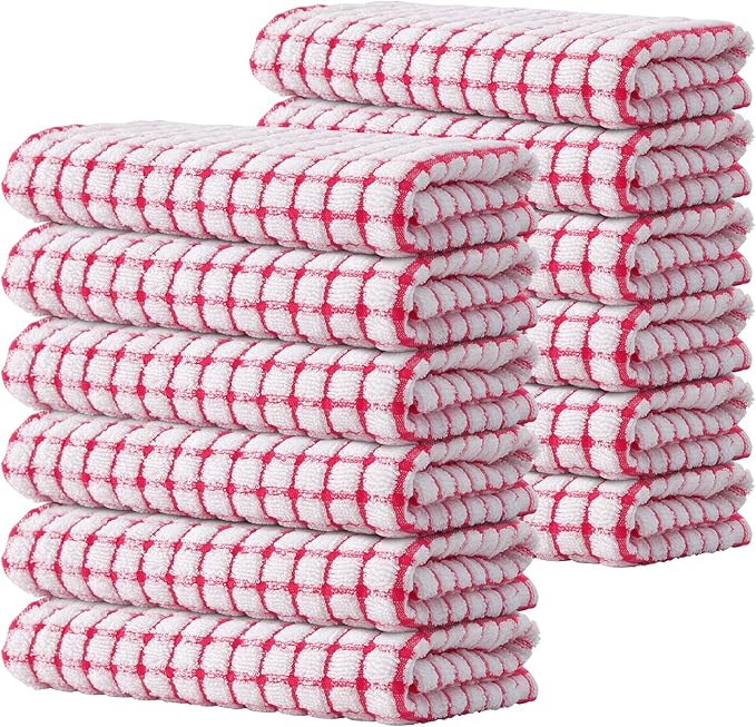 Kitinjoy Cotton 12 Pack Terry Kitchen Towels, 16 x 25 Inches Super Soft and Absorbent Dish Towels, Quick Drying Hand Towels for Kitchen Drying, Red