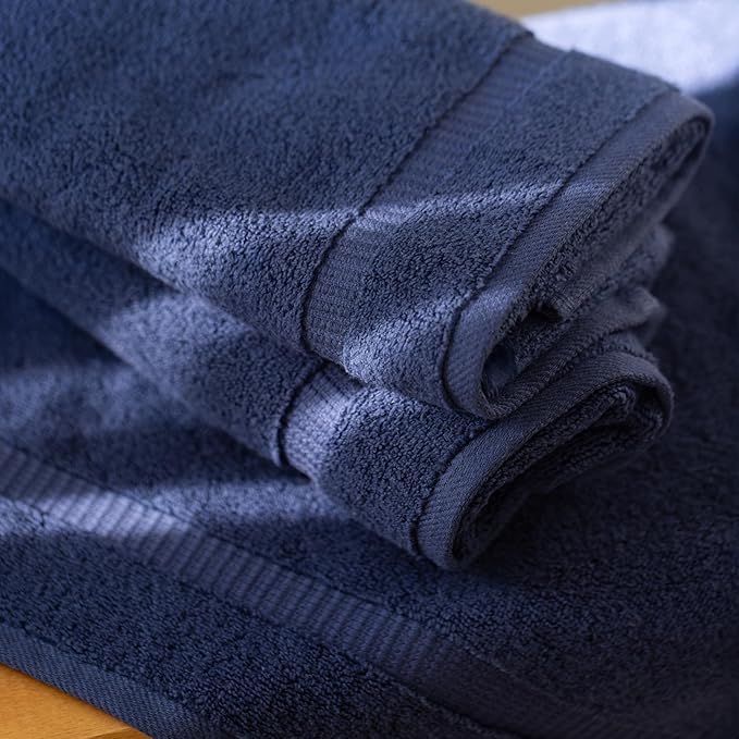 SALBAKOS 100% Turkish Cotton Hand Towel Set of 6, 16x30 inch | Premium Quality | Hotel & Spa Collection | Ultra Soft, Super Absorbent, Long Lasting Hand Towels | Made in Turkey (Navy, 6 Hand Towels)
