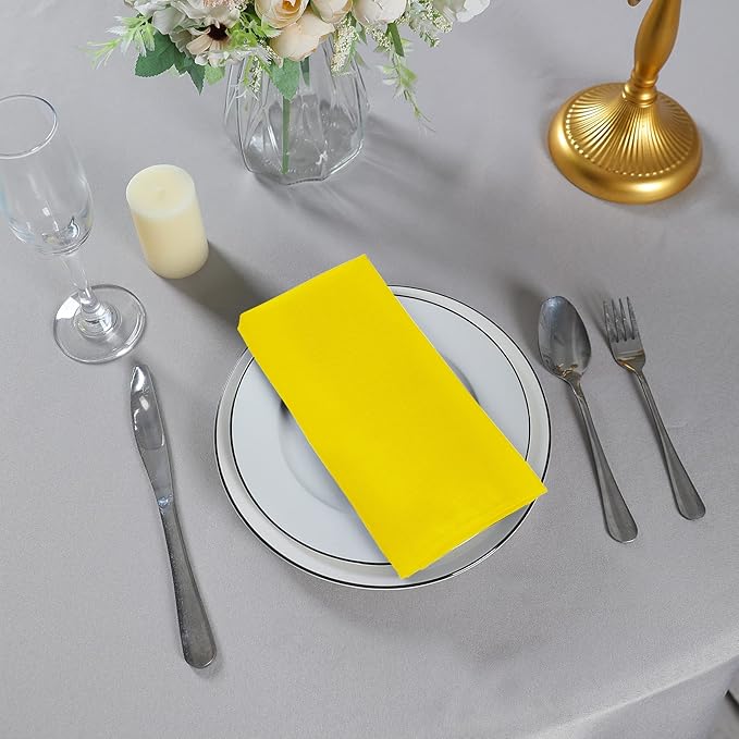 Cloth Napkins 17x17 inch Washable Polyester Dinner Napkins Soft Table Napkins for Wedding Party Dining Banquet(Yellow,25PCS)