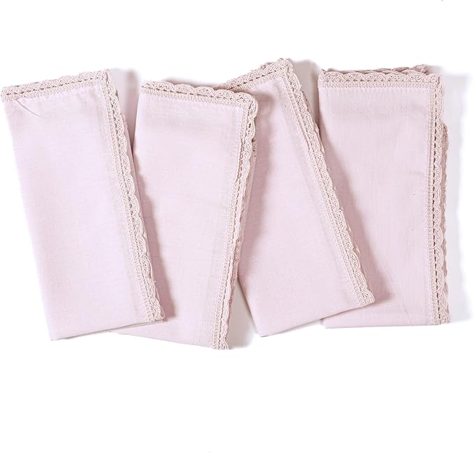 Ramanta Home Linen Flax Cloth Napkins Set of 4 Lavender, 18x18 Inch | Easter Premium Cotton Linen Flax Lace Soft & Durable | Washable Ideal for Spring Basket Décor, Wedding, Kitchen, Everyday Use