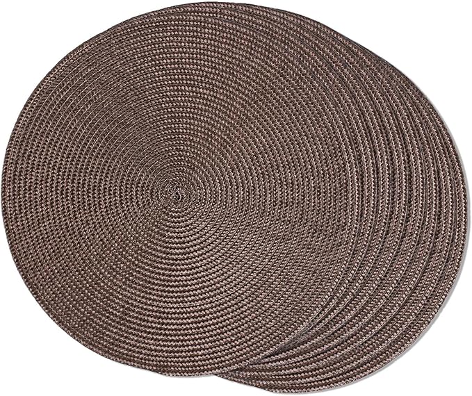 FunWheat Round Braided Placemats Set of 8 Place Mats for Dining Table Woven Washable Non-Slip Table Mats 15 Inch(Brown,8pcs)