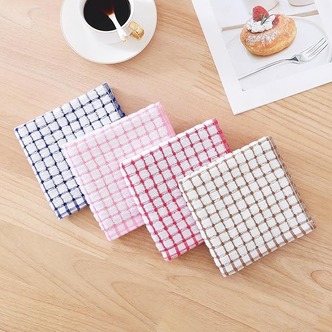 Kitinjoy Cotton 12 Pack Terry Kitchen Dish Cloths, 12 x 12 Inches Super Soft and Absorbent Dish Rags, Quick Drying Dish Towels for Washing Dishes, Blue