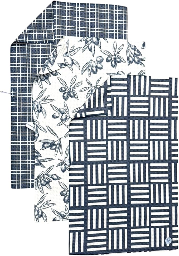 || 3 Pack|| Double Sided Dish Towels || Waffle Weave Microfiber || Highly Absorbent || Hanging Loop || Dish Cloths || Modern || Designer Prints || Lights (Gray)