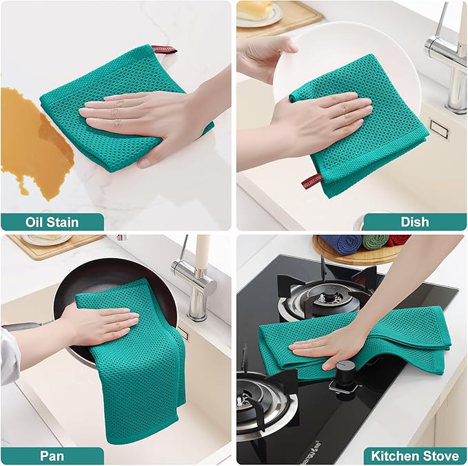 Homaxy 100% Cotton Kitchen Towels and Dishcloths Set, 12 x 12 Inches and 13 x 28 Inches, Set of 10 Bulk Kitchen Towels Set, Ultra Soft Absorbent Dish Cloths for Washing Dishes, Teal