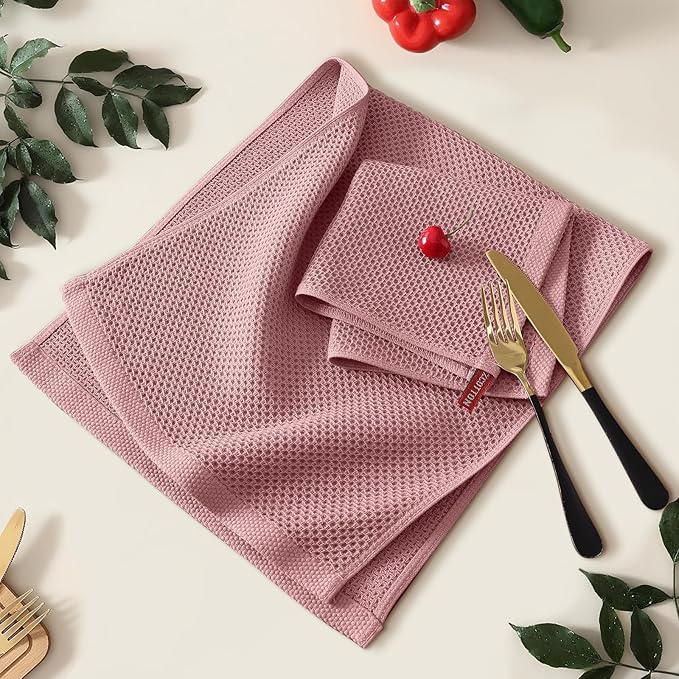 Kitinjoy 100% Cotton Waffle Weave Kitchen Hand Towels (13 X 28 Inches, Dried Roses), 4-Pack Super Soft and Absorbent Dish Towel for Drying Dishes