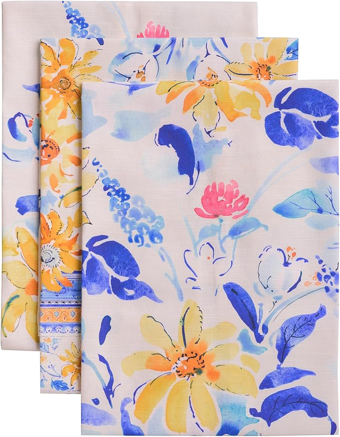 Maison d' Hermine Kitchen Towels Set of 3 100% Cotton 27.50" x 20" Reusable Cloth Tea Dish Towels Absorbent with Hanging Loop for Kitchen Gifts for Mothers Day Spring/Summer (Girassol)