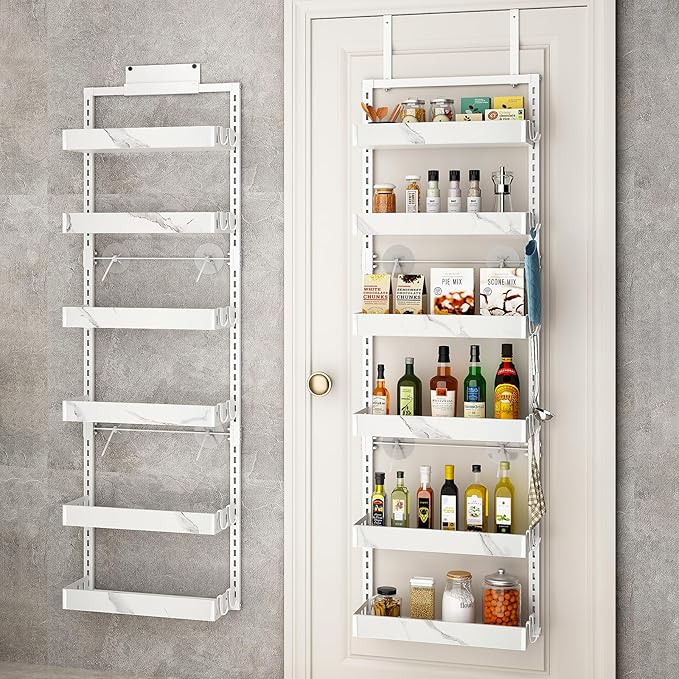 bukfen Over the Door Pantry Organizer, 6-Tier Adjustable Basket Kitchen Pantry Door Organization and Storage, Heavy-Duty Metal Hanging Kitchen Spice Rack, D6.3 x W17.32 x H50.60 inch, 1 Pack