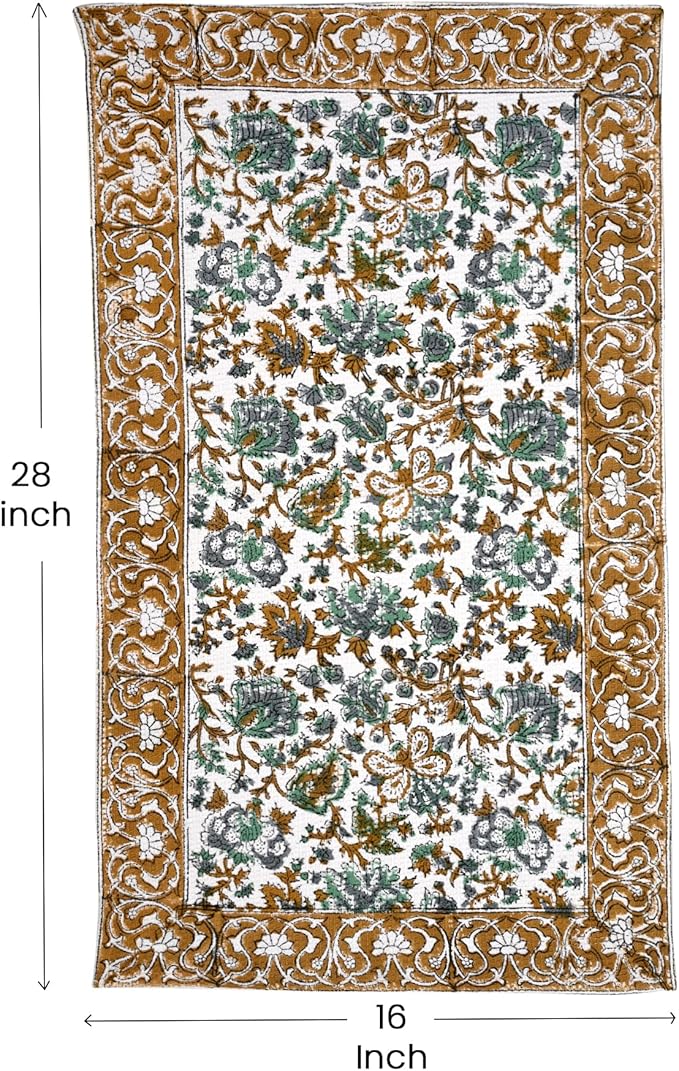 CPC Harvest Bloom Hand Block Print Waffle Kitchen Towel Set of 3-16 x 28 Inch Ultra Absorbent Quick Dry Cotton Dish Towels Lightweight Reusable Sustainable Tea Towels for Cleaning and Drying