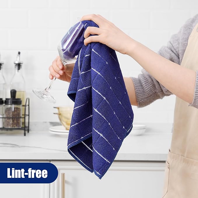 Homaxy Microfiber Kitchen Towels and Dishcloths Set, 20 Pack Soft and Absorbent Dish Hand Towels Bulk, 28 x 16 Inch & 12 x 12 Inch Quick Drying Rags for Washing Dishes, Navy Blue