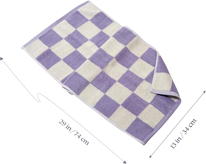 Madi-Cadi 100% Cotton Checkerboard Towels Set of 2, Farmhouse Kitchen & Guest Bathroom Towels, 13 x 29 Inches, Highly Absorbent Lint-Free Dish & Hand Towels with Double-Stitched Hems(Lavender)