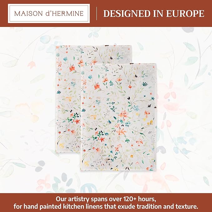Maison d' Hermine Kitchen Towels Set of 2 100% Cotton 27.50" x 20" Reusable Cloth Tea Dish Towels Absorbent with Hanging Loop for Kitchen, Home, Dining, Cocktail Parties Spring/Summer (Colmar)