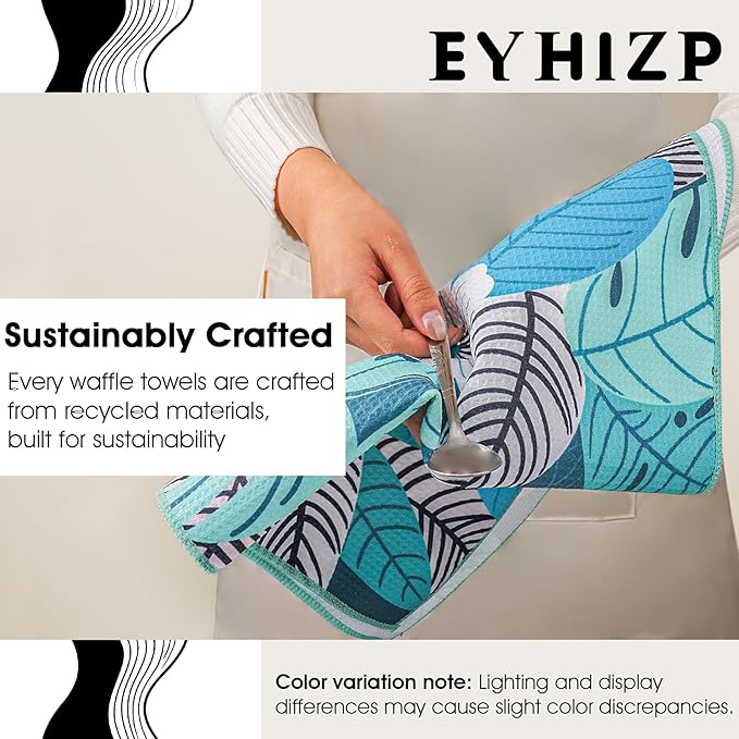 Waffle Kitchen Towels Set of 4 Pack 15.7" x 27.6" Quick Dry Microfiber Tea Dish Towel with Hanging Loop, Ultra Absorbent Reusable Cleaning Dishcloths, Decorative Hand Towels Housewarming Gifts