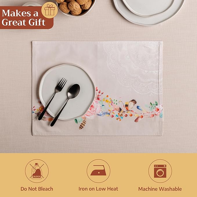 Maison d' Hermine Placemats Set of 4 100% Cotton Washable Cloth Place Mats Reusable Table Mats for Kitchen Dining Party Wedding Gifts for Mothers Day Spring/Summer (Ibiza - Beige, 13" x 19")