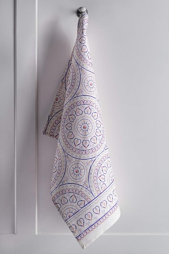 Maison d' Hermine Kitchen Towels Set of 3 100% Cotton 27.50" x 20" Reusable Cloth Tea Dish Towels Absorbent with Hanging Loop for Kitchen Gifts for Mothers Day Spring/Summer (Mandala)