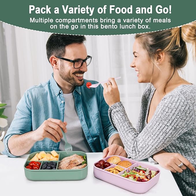 Caperci Stackable Bento Lunch Box for Adult & Teens - Reinforced Leak-Proof Lunch Container 4-Compartment with Utensils & Sauce Container, BPA-Free, Dishwasher/Microwave Safe, 47oz (Khaki Green)