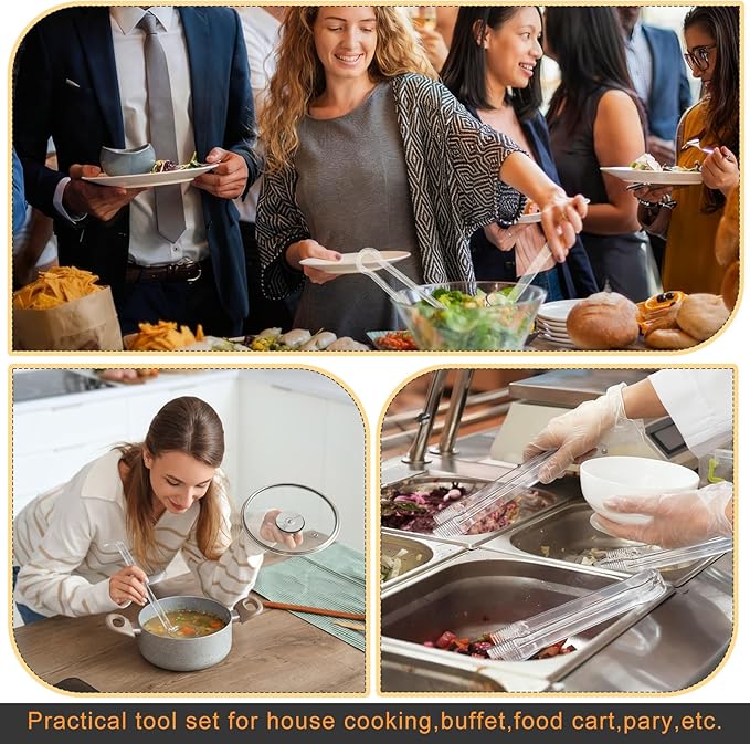 6 Pieces Plastic Serving Utensils Set Including 3 Pcs 1 oz Small Ladle and 3 Pcs Tong Acrylic Long Handle Ladle for Serving Sauce, Soup, Dressing, Punch Bowl, Gravy for Party Banquets Catering(Clear)