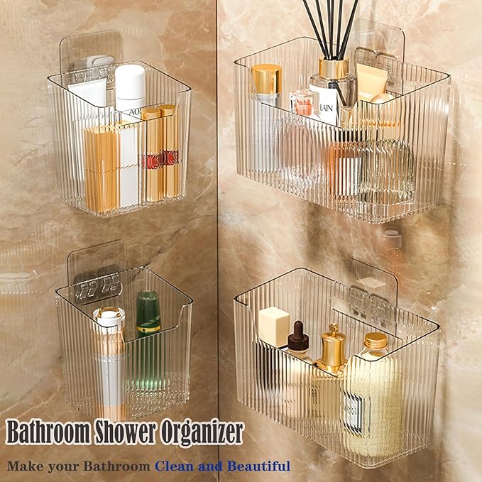 Lae Nuvole TwoPacks Cabinet Door Organizer Wall Mounted Shower Basket, Shower Caddy Stackable Plastic Adhesive Organizer for Bathroom, Kitchen, Cabinet, Pantry, Makeup, BPA Free, Clear