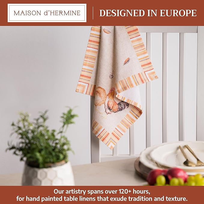 Maison d' Hermine Cloth Napkins Set of 4 100% Cotton Everyday Reusable Square Napkins Cloth Washable Dinner Wedding Restaurant Gifts for Mothers Day Spring/Summer (Barnyard Rooster, 18" x 18")