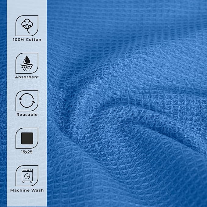 Blue Needles Waffle Weave Kitchen Towels, 15x25 Inches 100% Cotton Set of 4 Dish Towels for Kitchen, Ultra Soft & Absorbent with Hanging Loop, Spring Summer Dish Rags for Quick Drying - Sky Blue