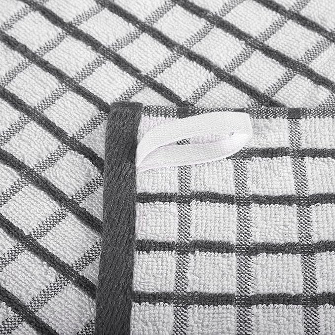 White Classic [8 Pack] Premium Dish Towels for Kitchen, with Hanging Loop - Heavy Duty Absorbent 100% Cotton 410 GSM Terry Kitchen Towels, 16x26 (Grey)