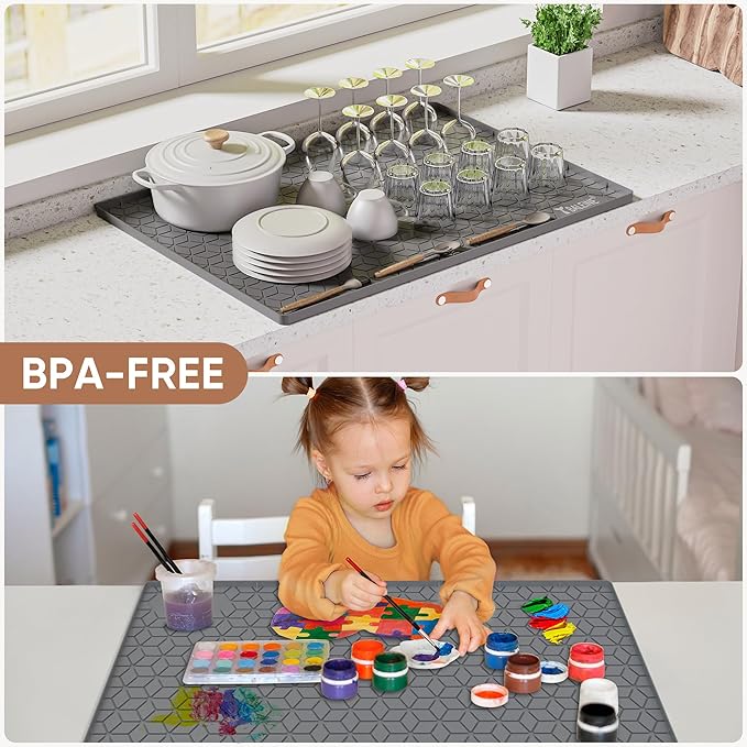 BALEINE 28''×22'' Under Sink Mat, Waterproof Food Grade Silicone Undersink Mat, Cabinet Shelf Drip Tray, Under Sink Liner for Kitchen, Bathroom (Charcoal)