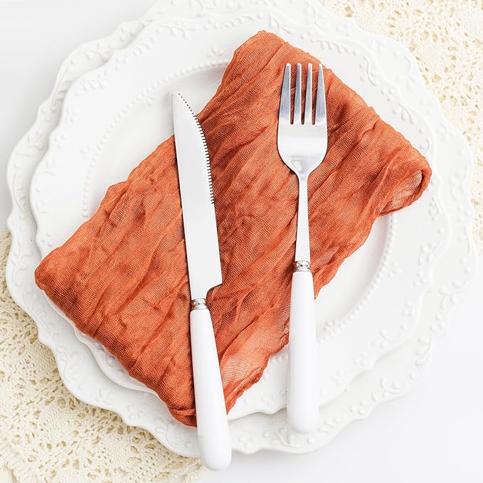 60 Pack Orange Cheesecloth Napkins 21x21 Inches Orange Cloth Napkins Set of 60 Washable Dinner Table Napkins for Wedding Bridal Baby Shower Rustic Boho Cotton Gauze Family Party Table Decor
