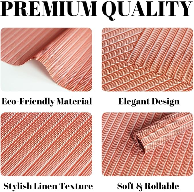 Placemats Set of 8 Vinyl/Plastic Woven Place Mats for Kitchen Table Indoor/Outdoor Washable Placemat Wipeable Dining Table Mats (Red Stripes,8)
