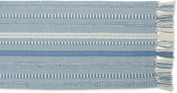 DII Farmhouse Braided Stripe Table Runner Collection, 15x108 (15x113, Fringe Included), Stonewash Blue