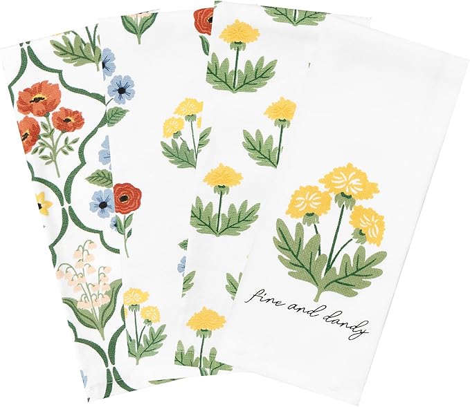 Ritz 100% Cotton Kitchen Towels, Dandy Garden Spring – 16"x26" – Absorbent Dish Towels for Drying & Cleaning – Soft & Durable (Set of 4)