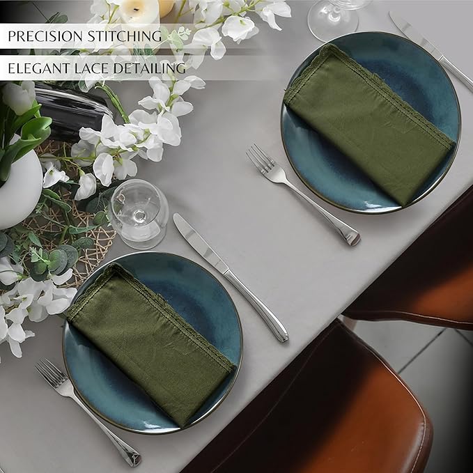 Ramanta Home Linen Flax Cloth Napkins Set of 4 Olive Green, 18x18 Inch | Easter Premium Cotton Linen Flax Lace Soft & Durable | Washable Ideal for Spring Basket Décor, Wedding, Kitchen, Everyday Use